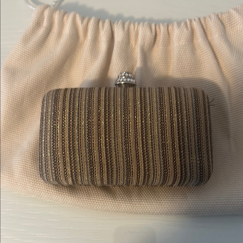 Ellie Kai Elegant Striped Clutch - Gold and Brown